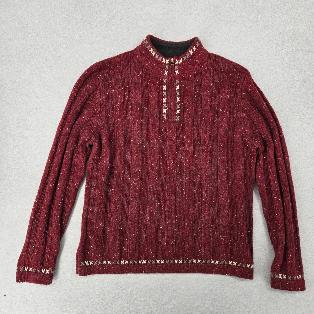 Woolrich Womens S Quarter Zip Sweater Ruby Heather Red Embroidered Cabin Core